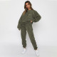 Fashionable sports and casual loose fitting women's round neck long sleeved drawstring pocket pants set