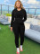 Autumn and winter casual women's sports long sleeved hooded top, tight pants, solid color fitness suit