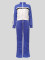 Fashion women's color blocked long sleeved stand up collar zipper drawstring pocket pants casual set