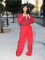 Autumn and winter women's street casual long sleeved zipper lapel splicing pocket straight leg pants set