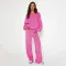 Autumn and winter women's fashionable loose velvet hooded long sleeved zipper straight leg pants set