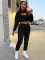 Ladies' casual autumn and winter plus velvet drawstring long sleeved short hoodie with vest and jogging pants
