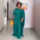Solid color cape diagonal shoulder wide leg jumpsuit