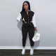 Coat single breasted patchwork long sleeved sports high waisted pants casual baseball set