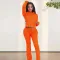 Women's fashion casual waffle hooded cardigan with drawstring and micro flared pants set