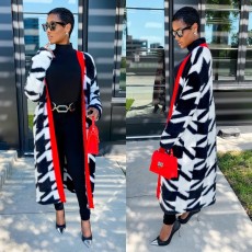 New warm and loose Thousand Bird Grid high-quality faux mink plush long jacket