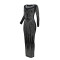 Fashionable long sleeved rhinestone wrapped hip dress with round neck and long sleeved skirt