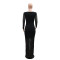 Fashionable long sleeved rhinestone wrapped hip dress with round neck and long sleeved skirt