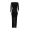 Fashionable long sleeved rhinestone wrapped hip dress with round neck and long sleeved skirt