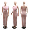 Backless printed round neck dress, hip hugging long skirt, sleeveless design for women