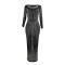 Fashionable long sleeved rhinestone wrapped hip dress with round neck and long sleeved skirt