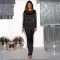 Fashionable long sleeved rhinestone wrapped hip dress with round neck and long sleeved skirt