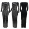 Fashionable long sleeved rhinestone wrapped hip dress with round neck and long sleeved skirt