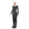 Fashionable long sleeved rhinestone wrapped hip dress with round neck and long sleeved skirt