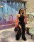 Women's Fashion Splicing Multi Zipper Sexy Elastic Waist Pulling Strip Loose Straight Bellbottom Pants