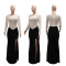 Round neck high slit hot stamping dress, fashionable dress