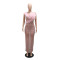 Backless printed round neck dress, hip hugging long skirt, sleeveless design for women
