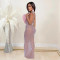 Backless printed round neck dress, hip hugging long skirt, sleeveless design for women