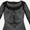Fashionable long sleeved rhinestone wrapped hip dress with round neck and long sleeved skirt