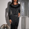 Fashionable long sleeved rhinestone wrapped hip dress with round neck and long sleeved skirt
