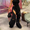 Women's Fashion Splicing Multi Zipper Sexy Elastic Waist Pulling Strip Loose Straight Bellbottom Pants