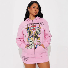 Fashion positioning printed short skirt set, new hooded sweatshirt in stock