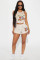 Positioning printed vest shorts casual set