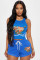 Positioning printed vest shorts casual set