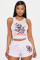 Positioning printed vest shorts casual set