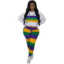 Casual Sports Stripe Positioning Printed Hoodie Two Piece Set