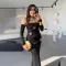 Hot selling pleated long sleeved women's long skirt, fashionable and sexy, hip hugging slim fit dress