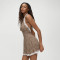Hot selling leopard print short skirt with a hanging neck and patchwork lace dress