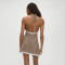 Hot selling leopard print short skirt with a hanging neck and patchwork lace dress
