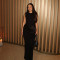 Spring sexy satin patchwork long dress elegant slim fit sleeveless pleated solid color dress