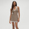 Hot selling leopard print short skirt with a hanging neck and patchwork lace dress