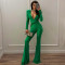 Hot selling V-neck spicy girl micro pull jumpsuit, fashionable and sexy long sleeved tight fitting jumpsuit