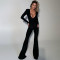 Hot selling V-neck spicy girl micro pull jumpsuit, fashionable and sexy long sleeved tight fitting jumpsuit