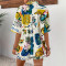 Graffiti printed open top shirt shorts two-piece set contrasting color casual pants casual set for women in spring