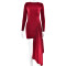 Dress sexy round neck long sleeved pleated ribbon slim fit hip hugging dress