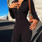 Fashionable and sexy zipper solid color leggings long sleeved round neck tight jumpsuit