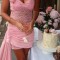 Sexy Women's Lace Short Skirt with Strap, Hanging Neck, Bareback, Sleeveless Dress