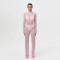 Sexy women's lace suit round neck long sleeved top slim fit waist cinching perspective two-piece set