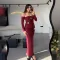 Hot selling pleated long sleeved women's long skirt, fashionable and sexy, hip hugging slim fit dress