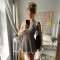 Hot selling leopard print short skirt with a hanging neck and patchwork lace dress