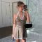 Hot selling leopard print short skirt with a hanging neck and patchwork lace dress