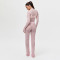 Sexy women's lace suit round neck long sleeved top slim fit waist cinching perspective two-piece set