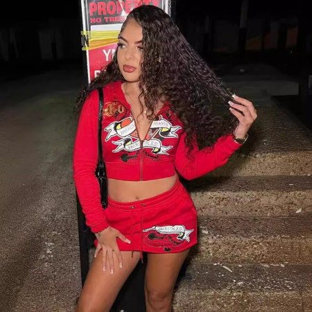 Women's fashion positioning printed short skirt set