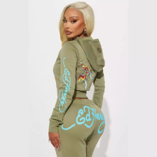 Women's fashion positioning printed hoodie set