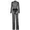 Sexy women's lace suit round neck long sleeved top slim fit waist cinching perspective two-piece set