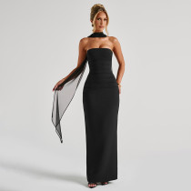 New strapless and waist cinching women's long dress with elegant ribbons, backless and sexy hip hugging dress